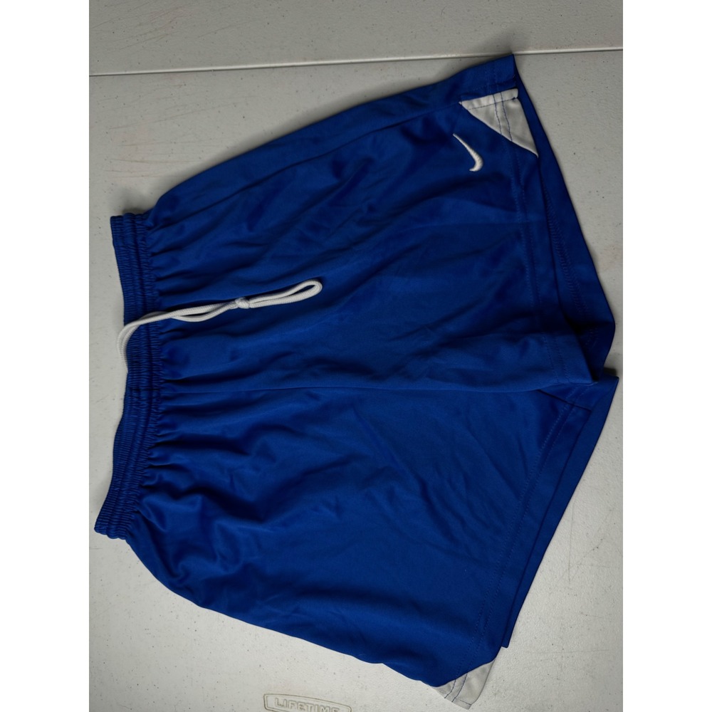 Nike Dri-FIT Boys Blue Athletic Soccer Shorts Size Large G Royal White Trim